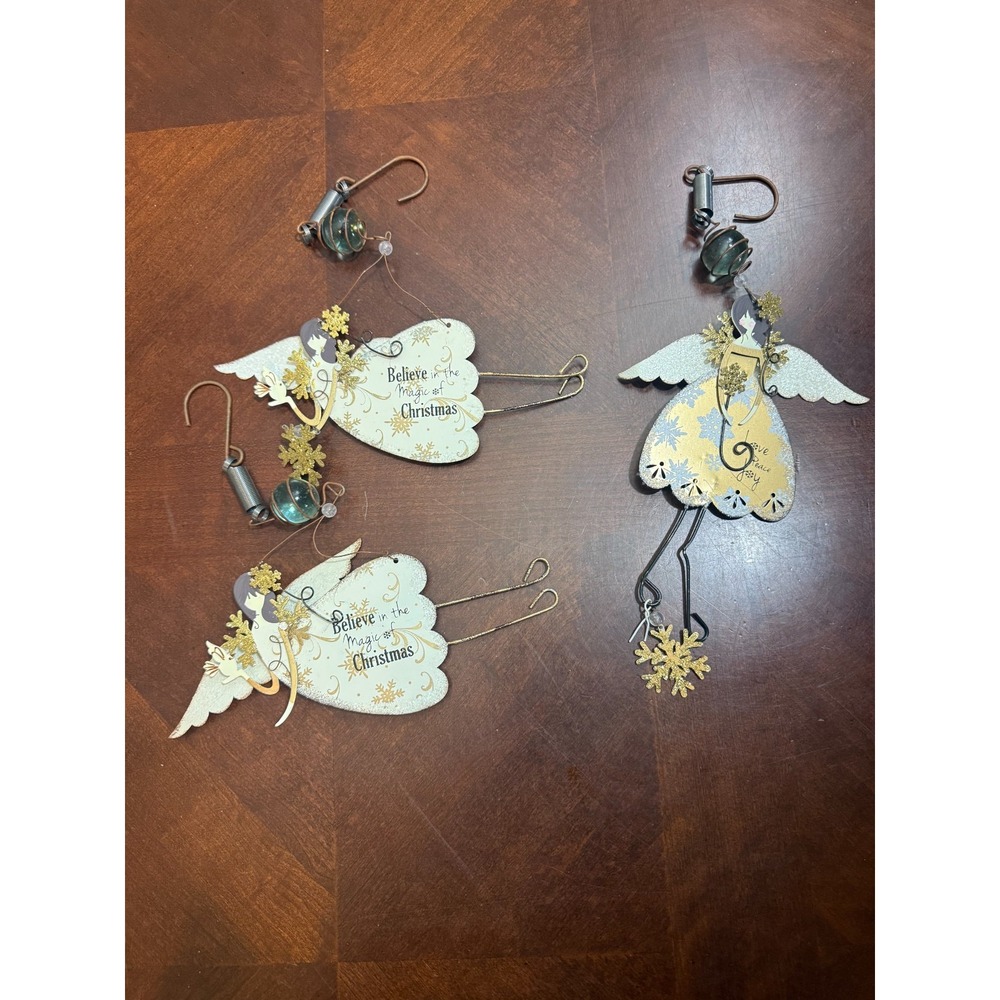 Set‎ of 3 Metal Christmas Angel Ornaments Believe in the Magic Holiday Decor
